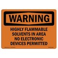 Signmission OSHA Sign, 18" H, 24" W, Aluminum, Highly Flammable Solvents In Area No Electronic, Landscape OS-WS-A-1824-L-12184